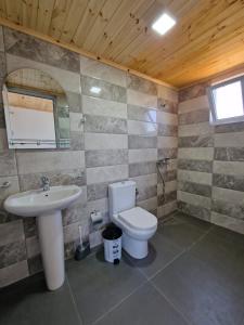 a bathroom with a toilet and a sink at Seaside Ksamil in Ksamil +101 photos