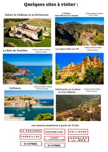 a collage of pictures of different places on a website at ALBASUD - Appartement meublé avec terrasse - Salses le Chateau 66 in Salses-le-Chateau