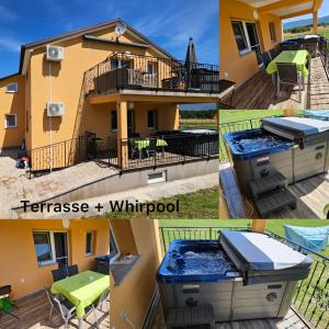 a house with a hot tub and a grill on a deck at Apartmani Pristav in Kršan