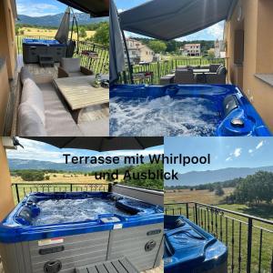 a collage of three pictures of a jacuzzi at Apartmani Pristav in Kršan