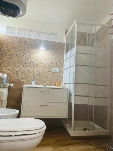 Terrazza Gianicolense في روما: حمام مع مرحاض ودش زجاجي