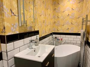 a bathroom with a sink and a mirror at Peaceful Norfolk Broads 1 Bedroom 2 bath annexe in Halvergate +13 photos
