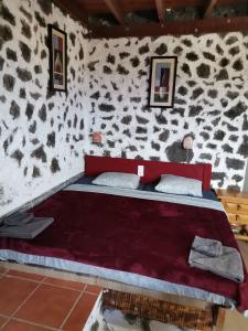a bedroom with a bed in a stone wall at Buena Vista, Sea View Apto de Oasis Vasiliko , La Asomada in Tías