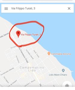 eine Karte mit einem Pin auf Google Maps in der Unterkunft GARDENIA in Campomarino