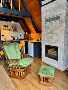 a living room with chairs and a fireplace at Sapanca Aslan dağevi in Sapanca