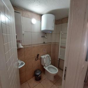 a small bathroom with a toilet and a sink at Apartments Lakeside City Center in Ohrid +17 photos