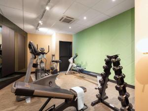 a gym with several tread machines in a room at Le Splendid Hotel Lac D'Annecy - Handwritten Collection in Annecy
