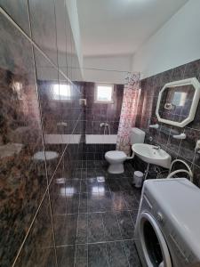 a bathroom with a shower and a sink and a toilet at Apartments with a parking space Palit, Rab - 4983 in Rab