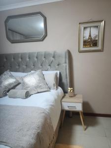 a bedroom with a bed and a mirror on the wall at Charles Court Guest House in Durban