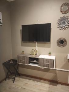 a living room with a television on a wall at Charles Court Guest House in Durban