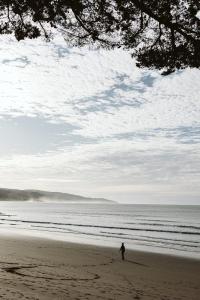 eine Person, die am Strand in der Nähe des Wassers steht in der Unterkunft Point of View Villas in Apollo Bay