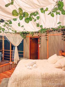 Isnos的住宿－Finca Saabu，一间卧室配有一张带天蓬的床