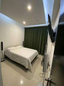 een slaapkamer met een bed en een flatscreen-tv bij Exclusivo departamento con todos los servicios in Humaya