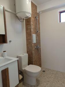 a bathroom with a toilet and a sink and a shower at Царево-Студия Нестинарка in Tsarevo