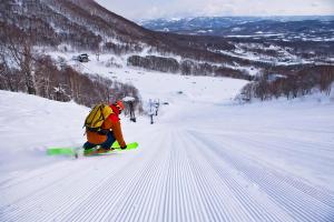 留寿都村にあるThe Vale Rusutsuの雪面下に乗る男