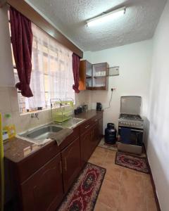 a kitchen with a sink and a stove at Kithinji Apartments in Nairobi