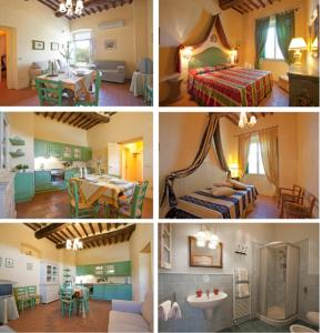 a series of four pictures of a hotel room at Serristori Country - Poggio Al Frantoio in Tavarnelle Val di Pesa