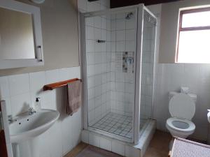 a bathroom with a shower and a toilet and a sink at Kragga Kamma Game Park in Port Elizabeth