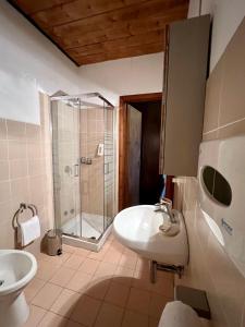 y baño con lavabo y ducha. en Palatium Le Caselle, en Viterbo