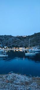 a body of water with boats in a harbor at Odysseas apartments in Agathonisi