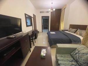 TV a/nebo společenská místnost v ubytování Beautiful Furnished Studio Building Apartment Al nahyan