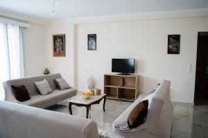 a living room with two couches and a tv at Artemis Villas in Gardíkion
