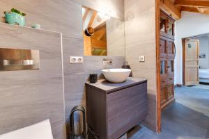 a bathroom with a bowl sink on a wooden vanity at La Terrasse du vieil Annecy in Annecy