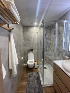 a bathroom with a shower and a toilet and a sink at Luxury Views Marbella in Marbella