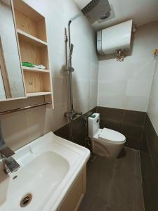 Cua Bac Modern Home in Central Hanoi في هانوي: حمام مع حوض ومرحاض