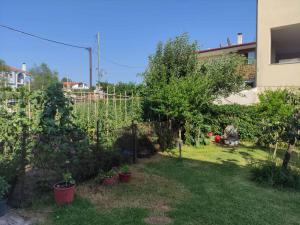 a garden with trees and plants in a yard at Polynikis Apartment in Nikiti