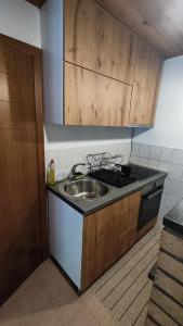a kitchen with a sink and a stove at Villa on the lake near Mostar in Jablanica