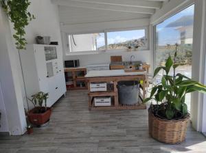 une chambre avec des plantes en pot et un lit dans l'établissement Casa cardillo tra mare e monti, à Casteldaccia