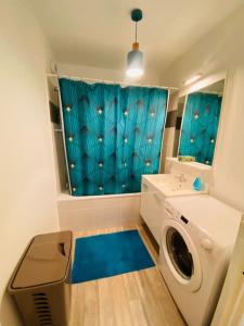 ein Badezimmer mit einer Waschmaschine und einem Waschbecken in der Unterkunft Le Saint Hilaire *T2* in Orléans