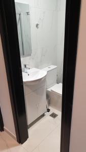 西洛卡特倫的住宿－Evita Blue，一间带水槽、镜子和卫生间的浴室