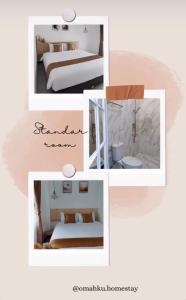un collage de cuatro fotos de un dormitorio en Omahku Homestay, en Borobudur