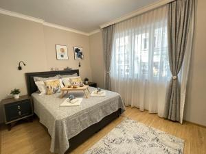 1 dormitorio con cama y ventana grande en SP Urban Apartment, en Plovdiv