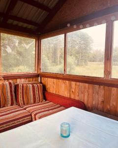 Pokój z kanapą, stołem i oknami w obiekcie Pūrmalas 