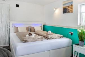 Un pat sau paturi într-o cameră la Spawo mit Sauna und Whirpool
