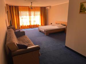 1 Schlafzimmer mit 2 Betten, einem Sofa und einem Fenster in der Unterkunft CHALET Orsova in Orşova