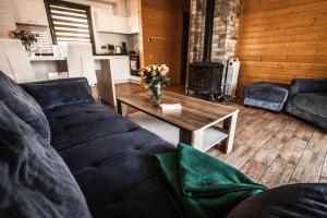 Osada Skoczkowo komfortowe domki z jacuzzi nad jeziorem- sauna- balia- prywatny staw wędkarski的休息区