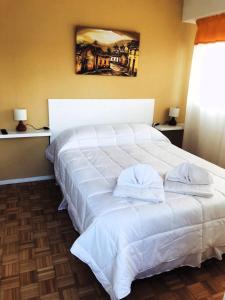 sypialnia z dużym białym łóżkiem z 2 poduszkami w obiekcie EC Apartments w BuenosAires