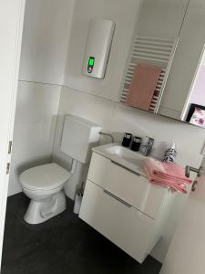 a small bathroom with a toilet and a sink at Altstadtperle Nideggen in Nideggen