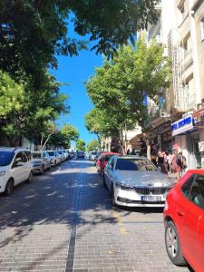 a street with cars parked on the side of the road at Fatih Hotel Erciyes in Istanbul