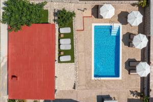 an overhead view of a swimming pool and umbrellas at Adonis Villa in nature in Ixia