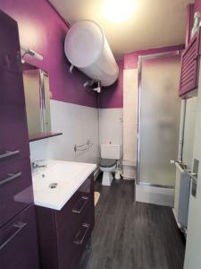 a bathroom with a sink and a shower and a toilet at Studio La Mongie in La Mongie