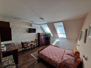 ブルハリにあるUbytovani Kláraのベッドルーム1室(ベッド1台、デスク付)、