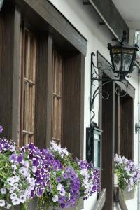 a window with flowers on the side of a building at Hotel Tourist in Meiringen