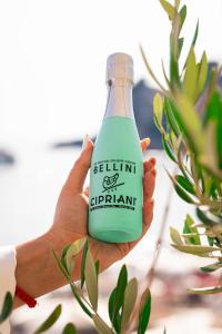 a person holding a bottle of seelinian epchant at Hotel California by Aycon in Sveti Stefan