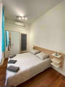 1 dormitorio con 1 cama grande en una habitación en Appartement avec grand jardin, en Cannes