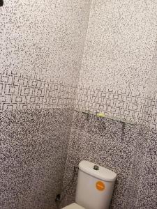 a bathroom with a toilet and a tiled wall at Apartement en 1er etage et autre 2eme avec terasse location longue duré in Essaouira